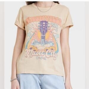 Zoe + Liv Nashville USA Guitar Rainbow Graphic Fitted Baby-doll T-shirt S